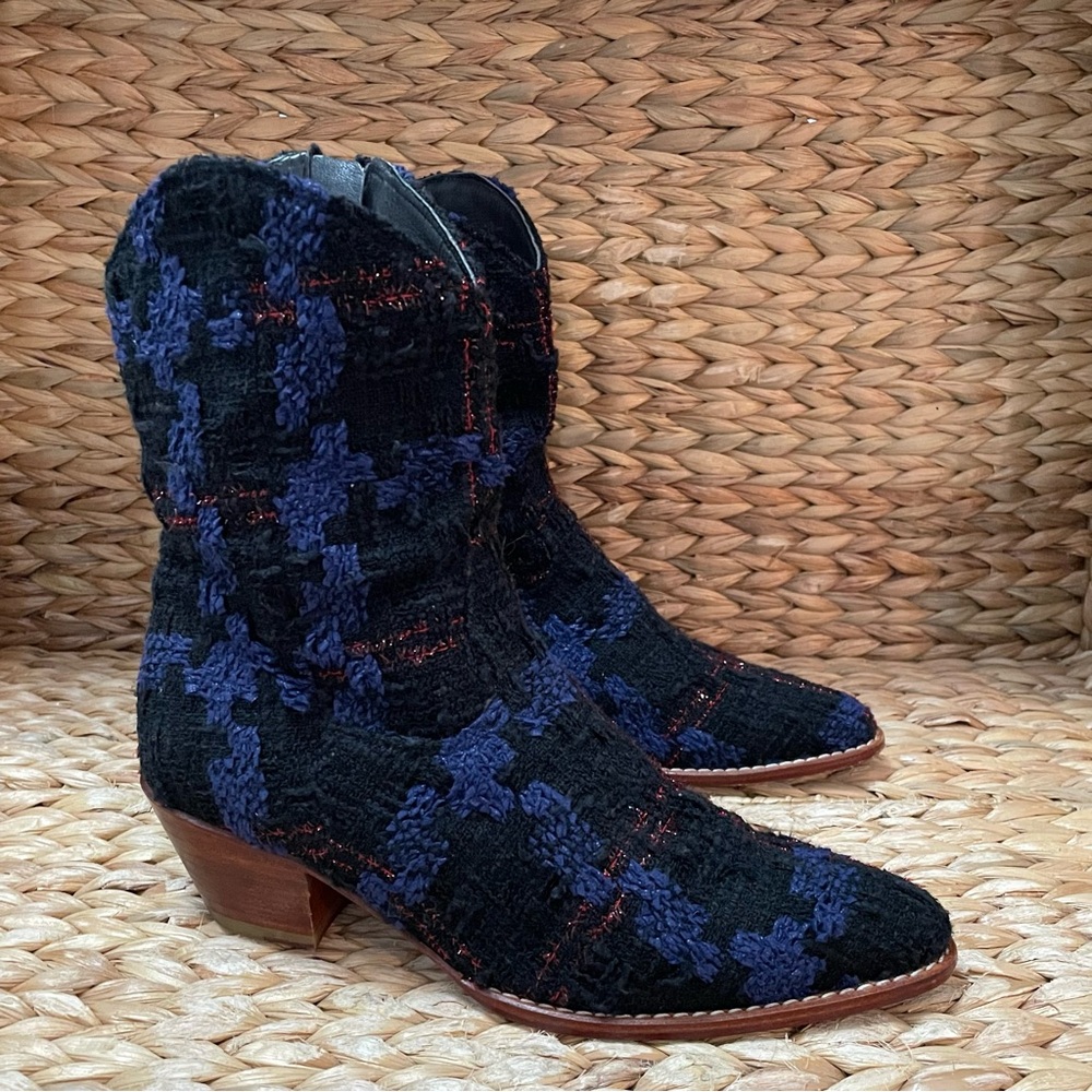 Momo Tweed Ankle Boots Patchwork Blue - Picture 3 of 12
